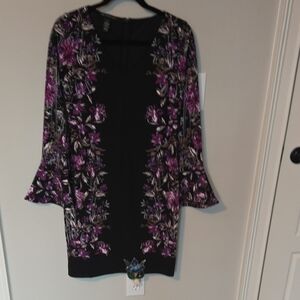 INC International Concepts Black and Purple Floral Dress